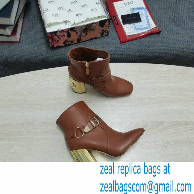 Dolce  &  Gabbana Heel 10.5cm Leather Ankle Boots Caramel with DG Karol Heel and Buckle 2021